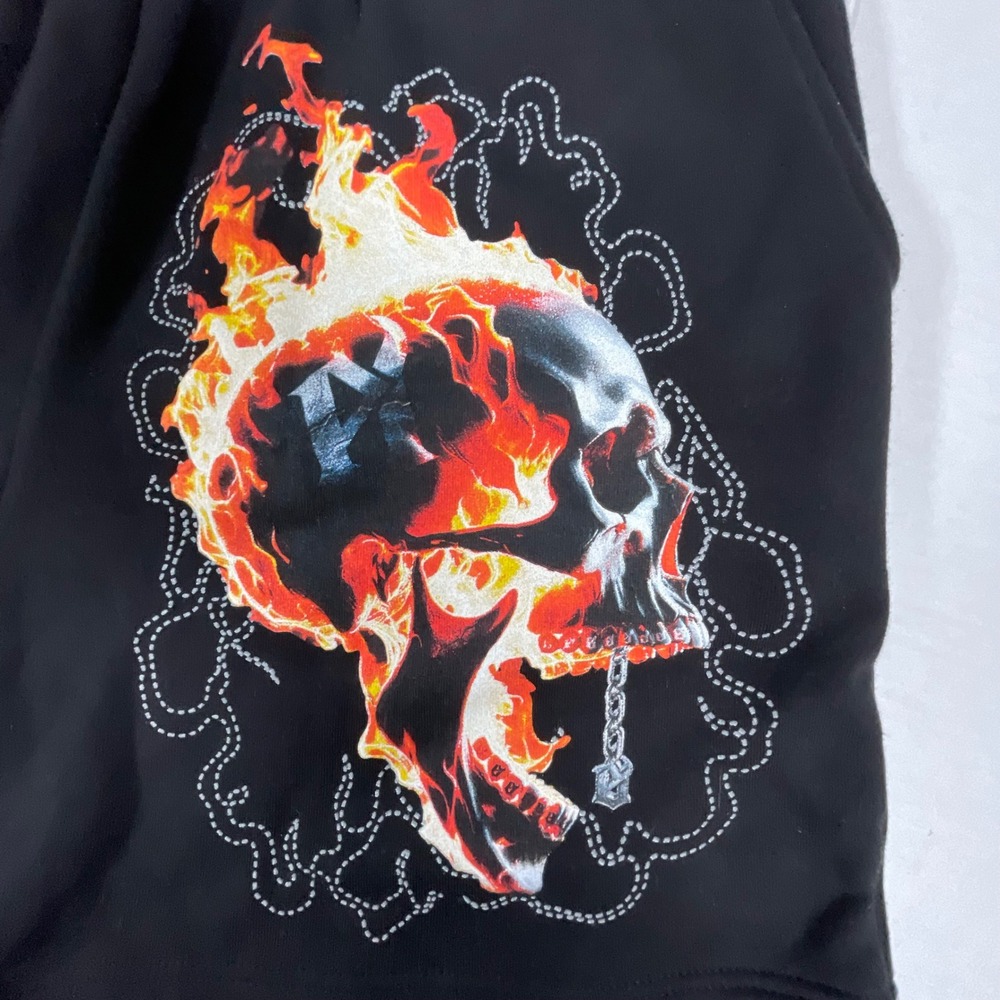 EVIL VICE Skull Flame Graphic‎ Sweat Shorts Black Size L Made in USA